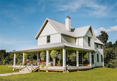 farms style house with metal roof and wrap around porch|3 bedroom farmhouse with porch.